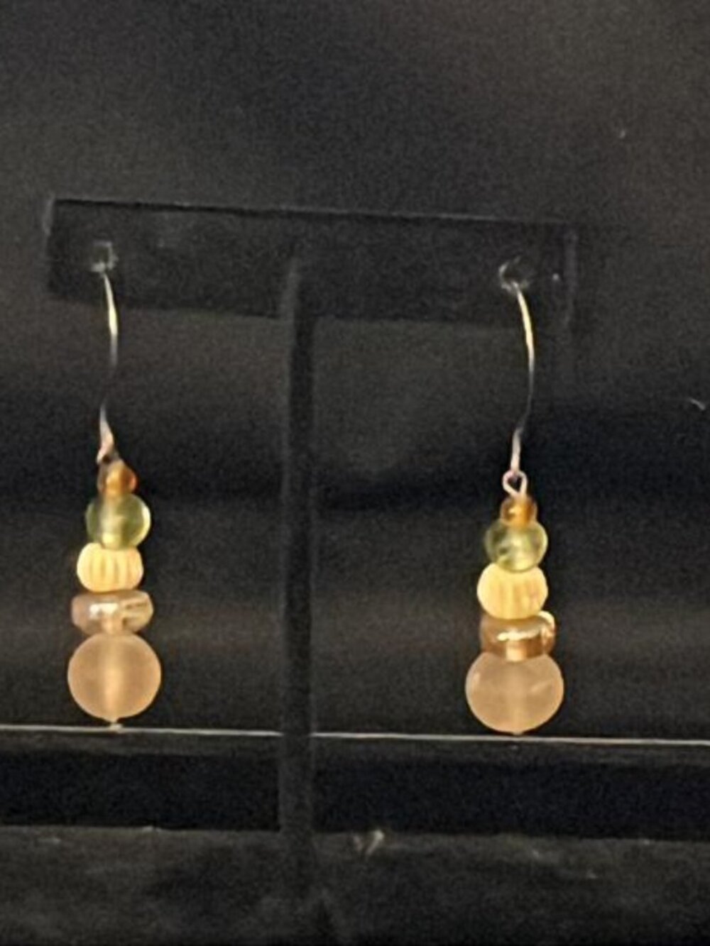 Orange, Green and Off-White Textured Bead Drop Earrings